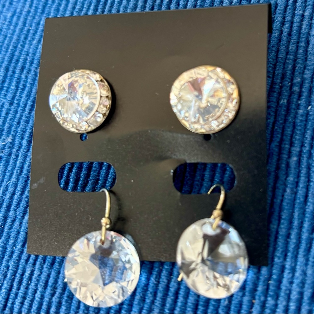 Crystal Drop and Stud Earring Set - Clear Sparkle